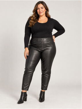 Joe Fresh Black Plus-Size Faux Leather Ankle Pants Size 1X Moto Holiday Fall